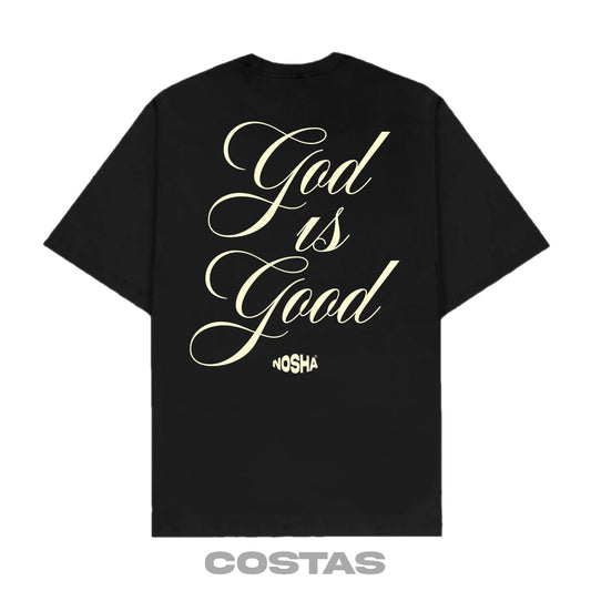 Camiseta Oversized Robiz7 "God is Good" | Black & Cream